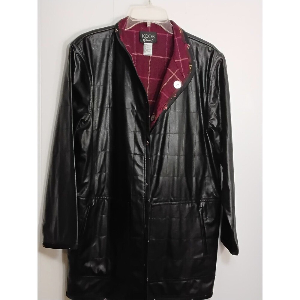 Koos of Course! Women’s Faux Quilt Vinyl Plaid Jacket Size S Black  Button
